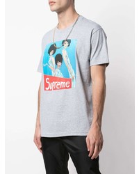 T-shirt à col rond imprimé gris Supreme