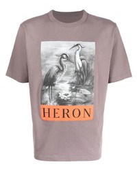 T-shirt à col rond imprimé gris Heron Preston