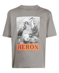 T-shirt à col rond imprimé gris Heron Preston