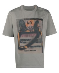 T-shirt à col rond imprimé gris Heron Preston