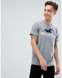 T-shirt à col rond imprimé gris Hollister