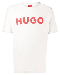 T-shirt à col rond imprimé gris Hugo