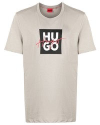 T-shirt à col rond imprimé gris Hugo