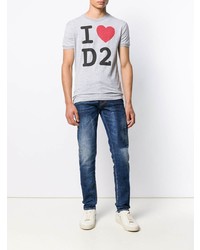 T-shirt à col rond imprimé gris DSQUARED2