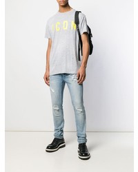 T-shirt à col rond imprimé gris DSQUARED2