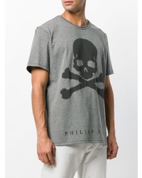 T-shirt à col rond imprimé gris Philipp Plein