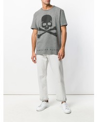 T-shirt à col rond imprimé gris Philipp Plein