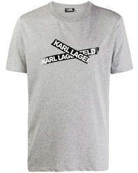 T-shirt à col rond imprimé gris Karl Lagerfeld