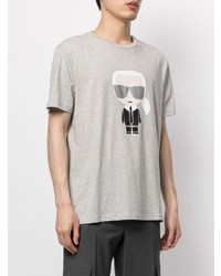 T-shirt à col rond imprimé gris Karl Lagerfeld