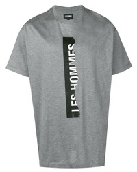 T-shirt à col rond imprimé gris Les Hommes