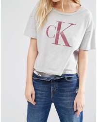 T-shirt à col rond imprimé gris Calvin Klein
