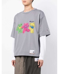 T-shirt à col rond imprimé gris Maison Mihara Yasuhiro