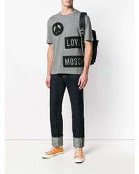 T-shirt à col rond imprimé gris Love Moschino