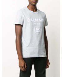 T-shirt à col rond imprimé gris Balmain