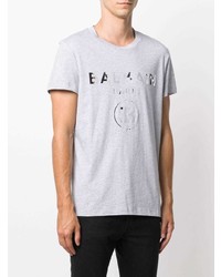 T-shirt à col rond imprimé gris Balmain