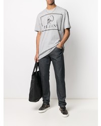 T-shirt à col rond imprimé gris Philipp Plein