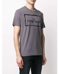 T-shirt à col rond imprimé gris Stone Island