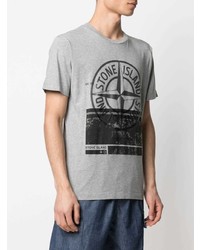 T-shirt à col rond imprimé gris Stone Island