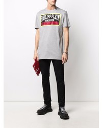 T-shirt à col rond imprimé gris Philipp Plein