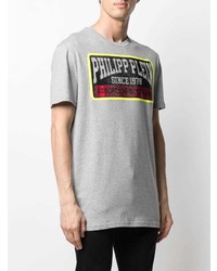 T-shirt à col rond imprimé gris Philipp Plein