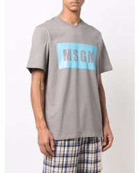 T-shirt à col rond imprimé gris MSGM