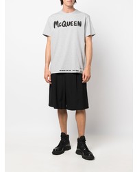 T-shirt à col rond imprimé gris Alexander McQueen