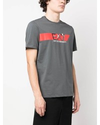 T-shirt à col rond imprimé gris Ea7 Emporio Armani