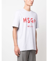 T-shirt à col rond imprimé gris MSGM