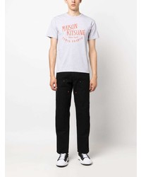 T-shirt à col rond imprimé gris MAISON KITSUNÉ