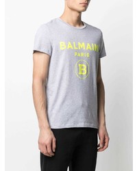 T-shirt à col rond imprimé gris Balmain