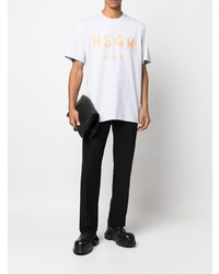 T-shirt à col rond imprimé gris MSGM