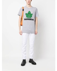 T-shirt à col rond imprimé gris DSQUARED2