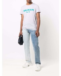 T-shirt à col rond imprimé gris Balmain