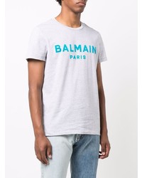 T-shirt à col rond imprimé gris Balmain