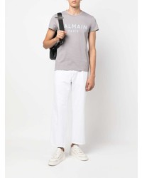 T-shirt à col rond imprimé gris Balmain