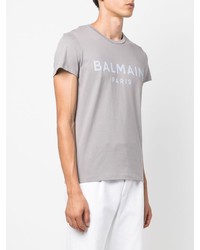 T-shirt à col rond imprimé gris Balmain