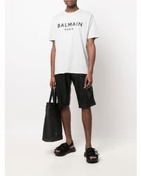 T-shirt à col rond imprimé gris Balmain