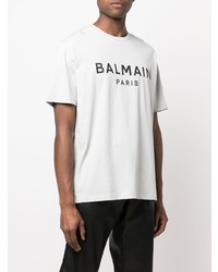 T-shirt à col rond imprimé gris Balmain