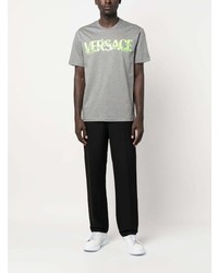 T-shirt à col rond imprimé gris Versace