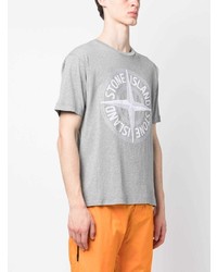 T-shirt à col rond imprimé gris Stone Island