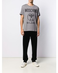 T-shirt à col rond imprimé gris Moschino