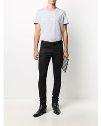 T-shirt à col rond imprimé gris Balmain