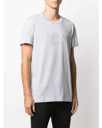 T-shirt à col rond imprimé gris Balmain