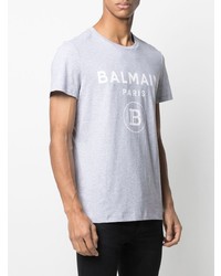 T-shirt à col rond imprimé gris Balmain