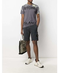 T-shirt à col rond imprimé gris Stone Island