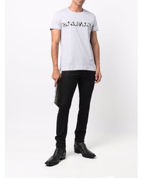 T-shirt à col rond imprimé gris Balmain