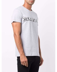 T-shirt à col rond imprimé gris Balmain