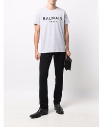 T-shirt à col rond imprimé gris Balmain