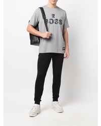 T-shirt à col rond imprimé gris BOSS