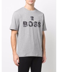 T-shirt à col rond imprimé gris BOSS